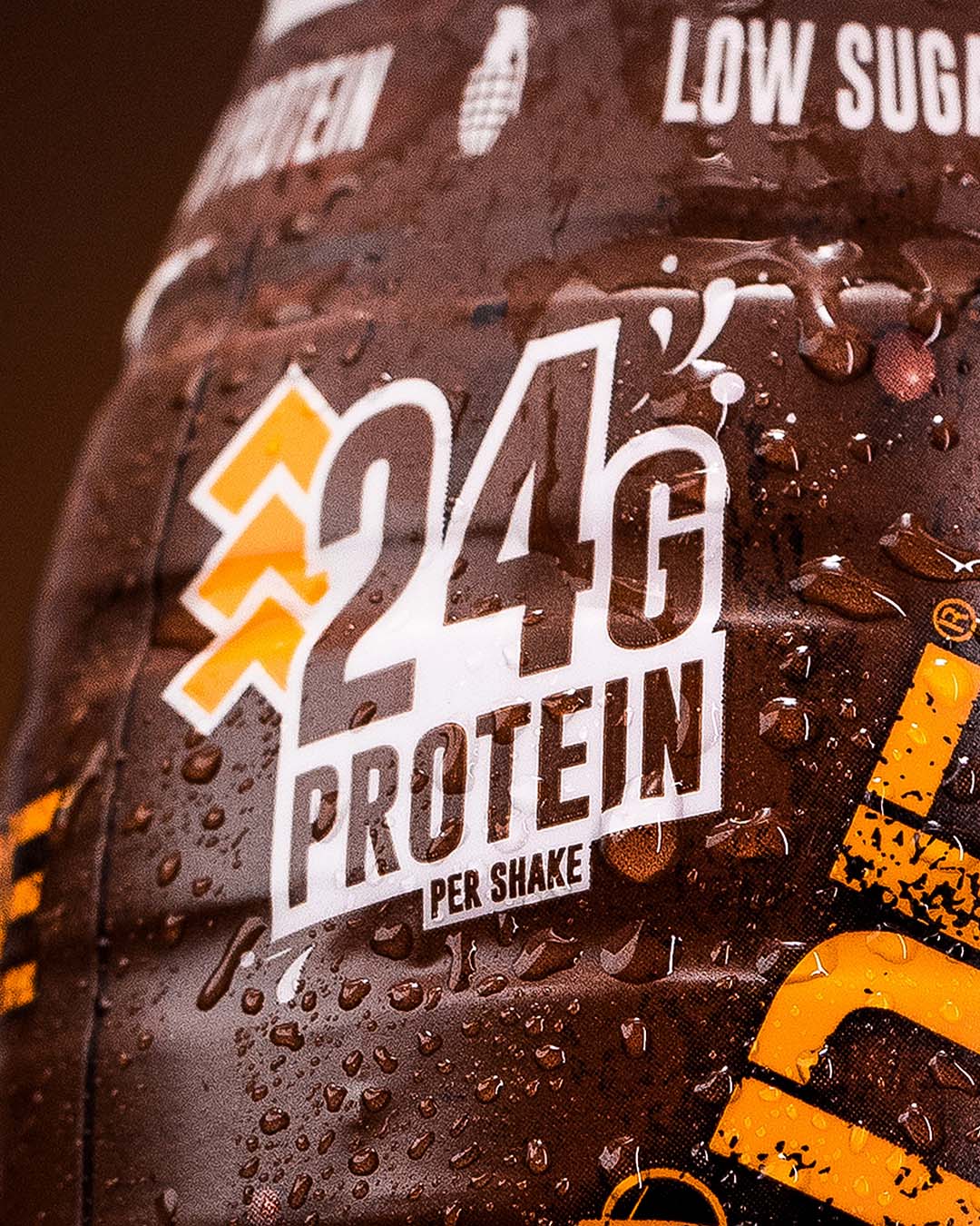 Label text "24g protein per shake" for Brownie Protein Shake