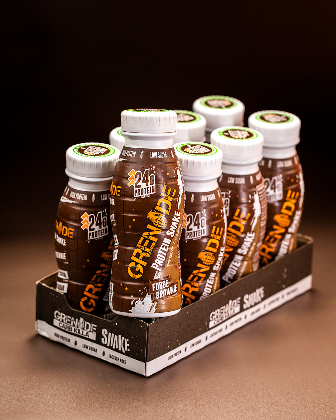 8 Pack of bottled brownie protein shakes