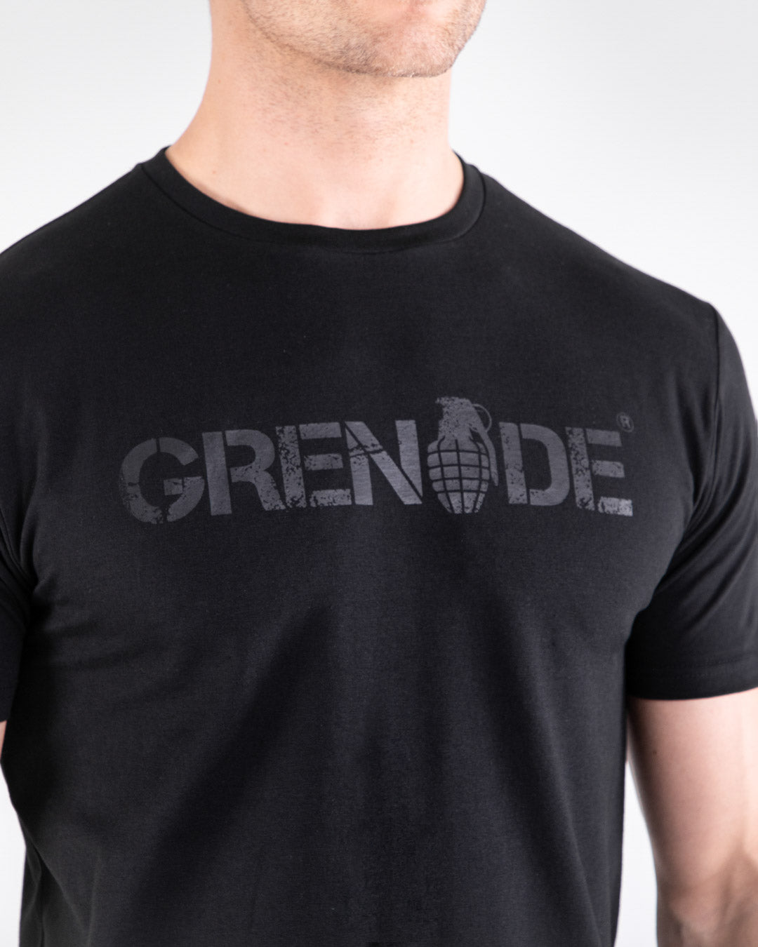 Grenade Mens Core T-Shirt Black on Black Close Up