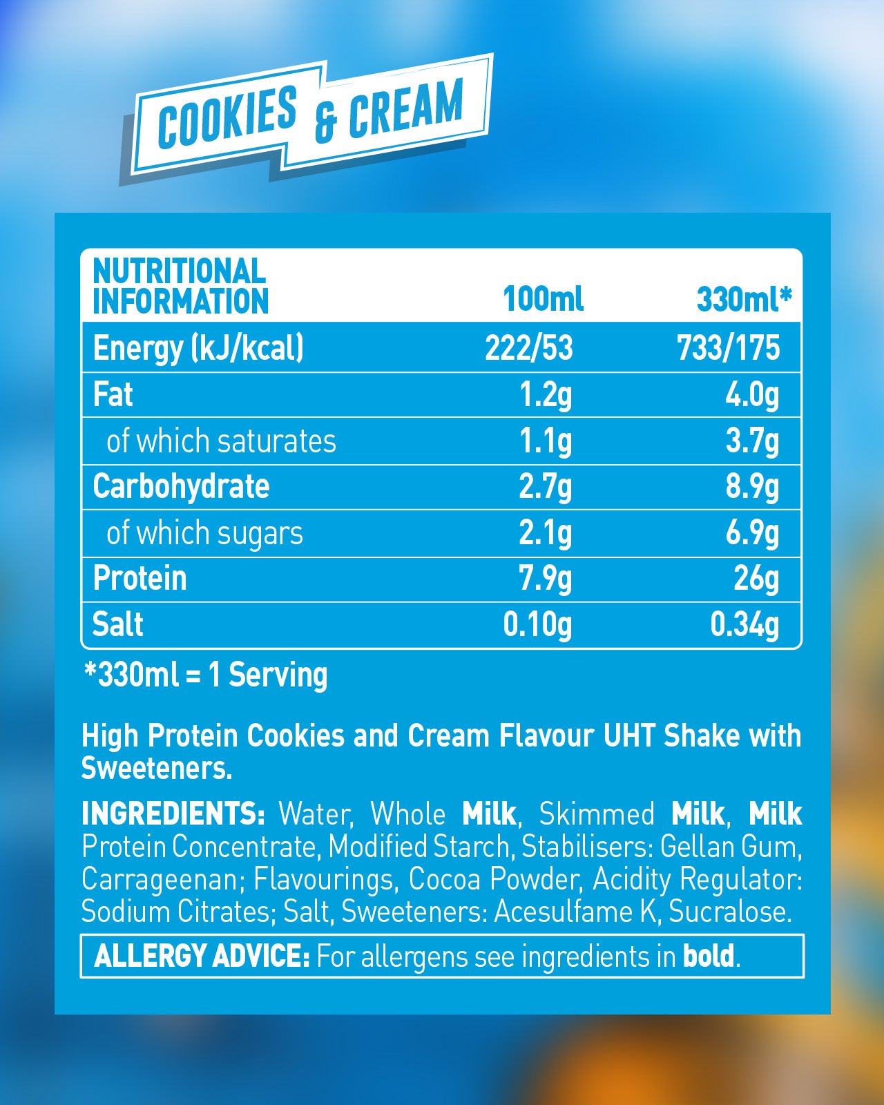 Cookie and Cream Protein Shake (8 Pack) 330ml