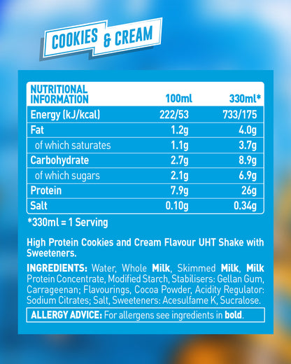Cookie and Cream Protein Shake (8 Pack) 330ml