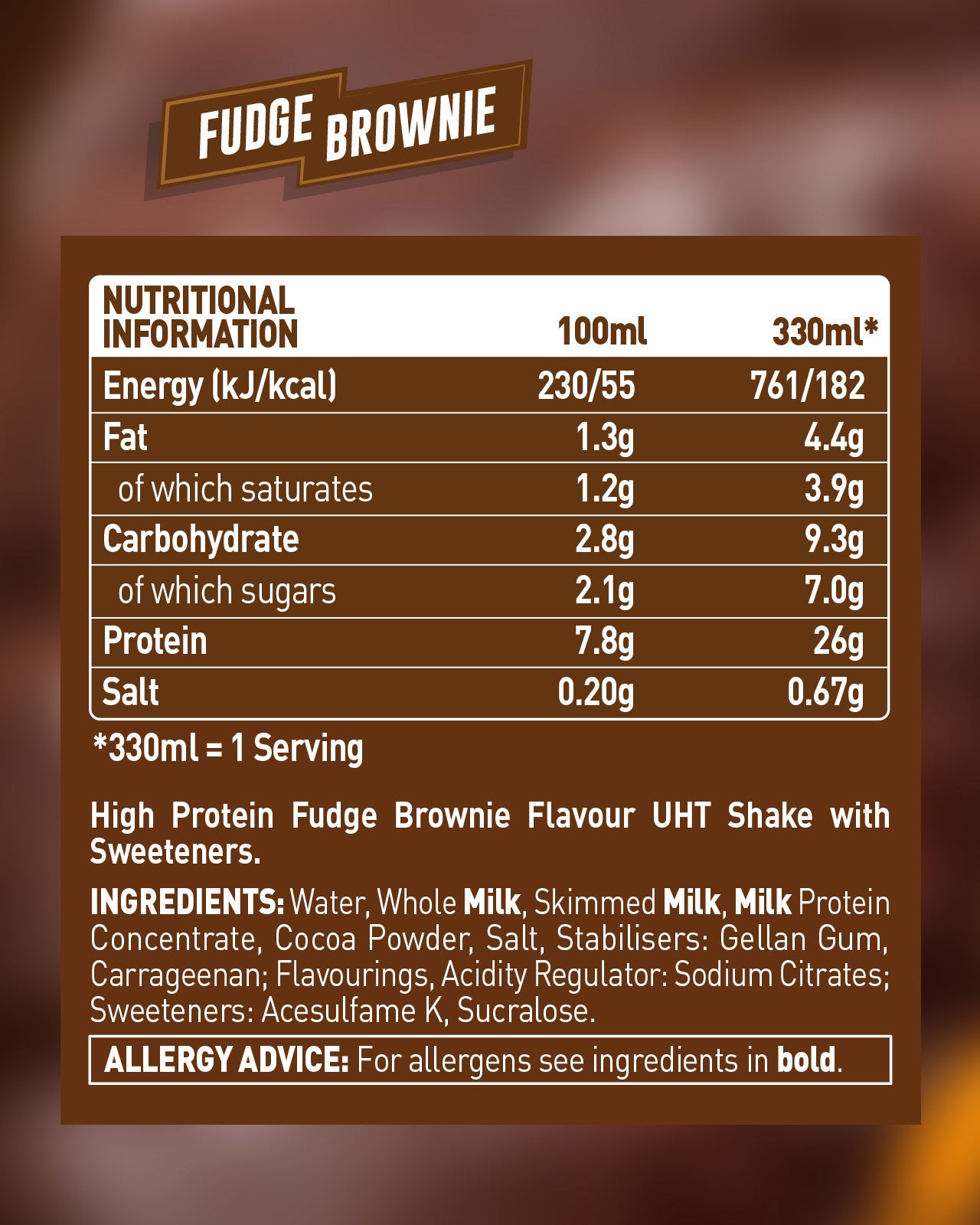 Fudge Brownie Protein Shake (8 Pack) 330ml