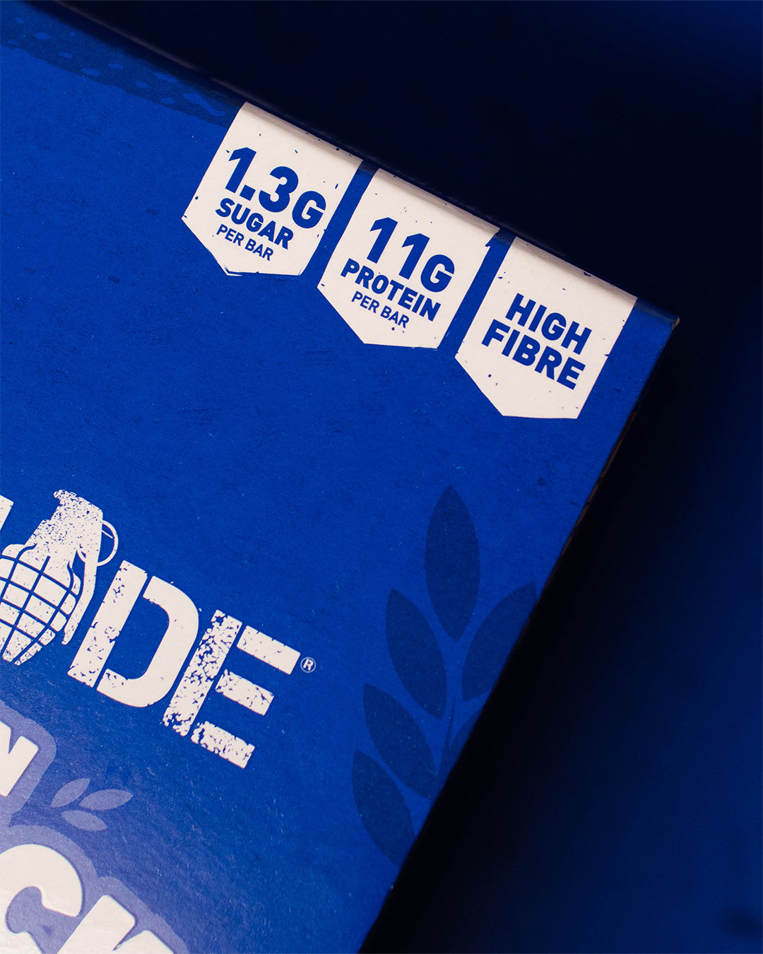 Blueberry Protein Flapjack Box Showing Key Nutritions (1.3g Sugar, 11g Protein, High in Fibre)