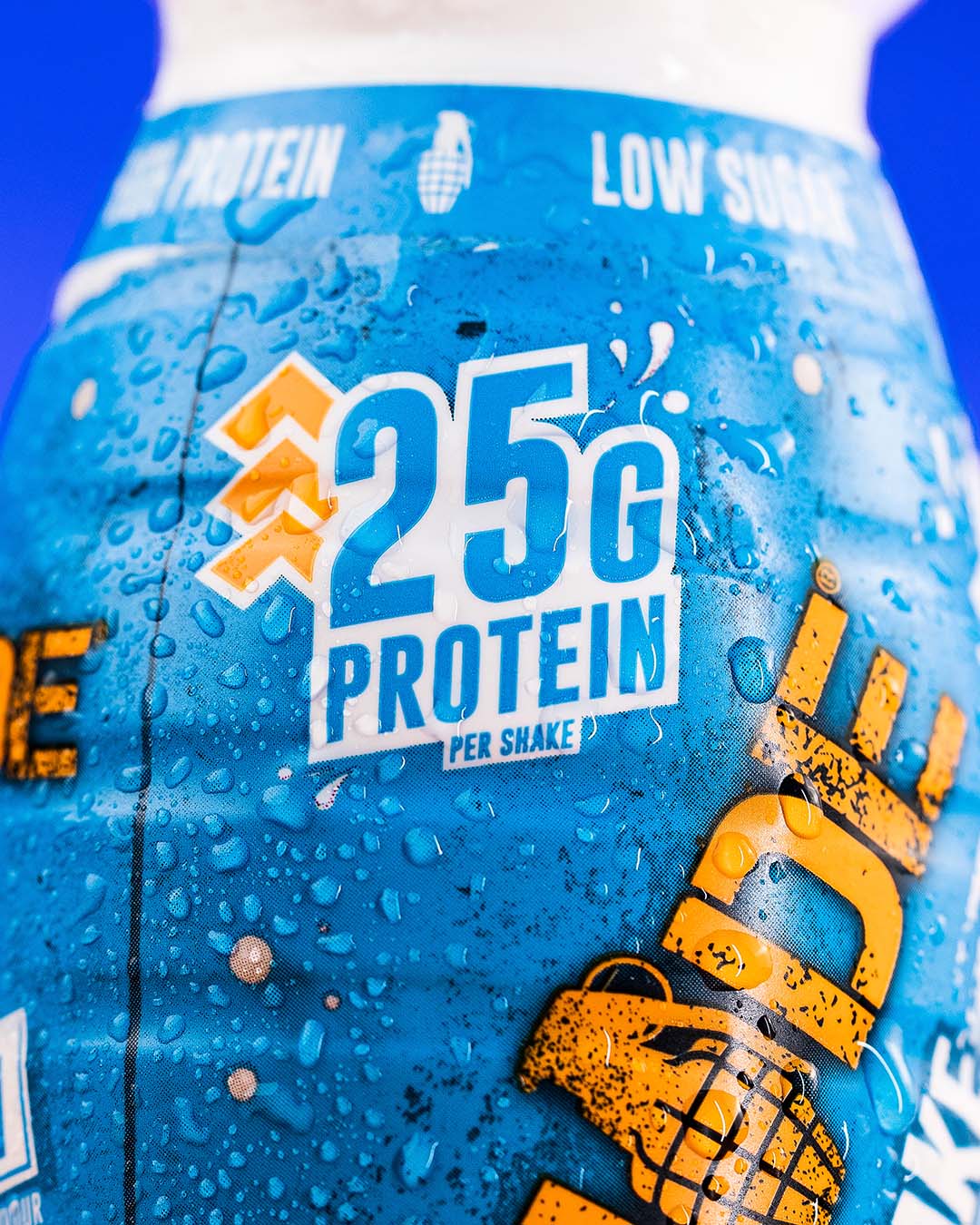 Text showing label "25g Protein per shake"