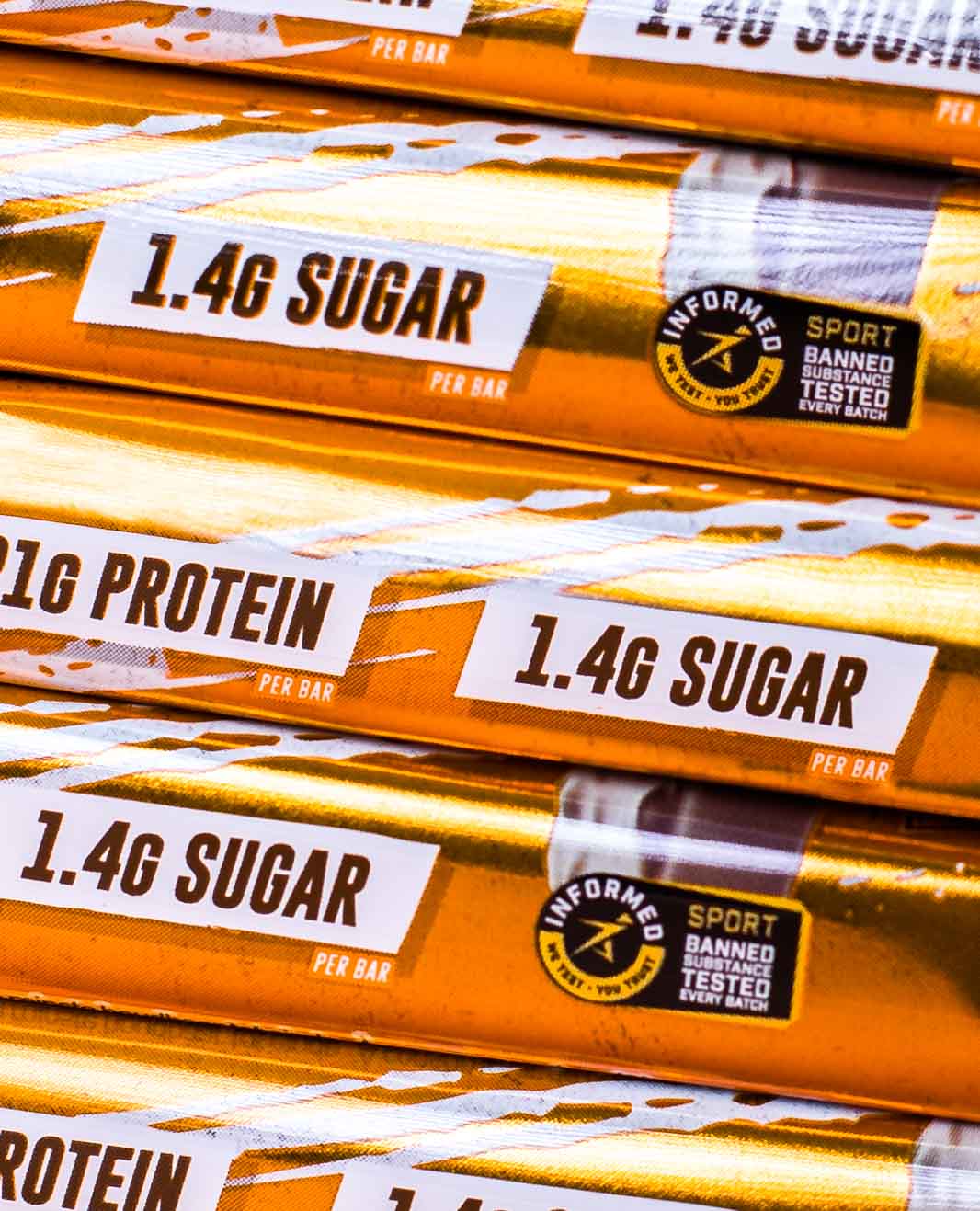 21g of Protein and 1.4g of sugar in a Jaffa Quake Protein Bar