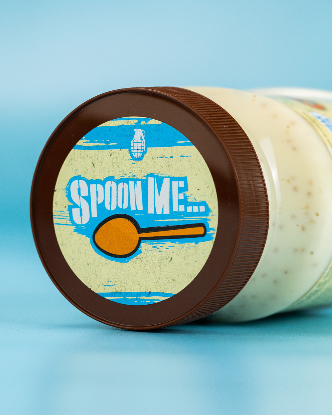 "Spoon me!" on Protein Spread lid