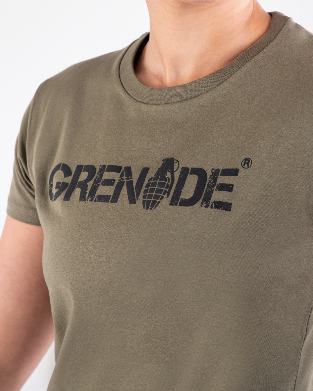 Grenade Womens Core T Shirt Army Green Close Up