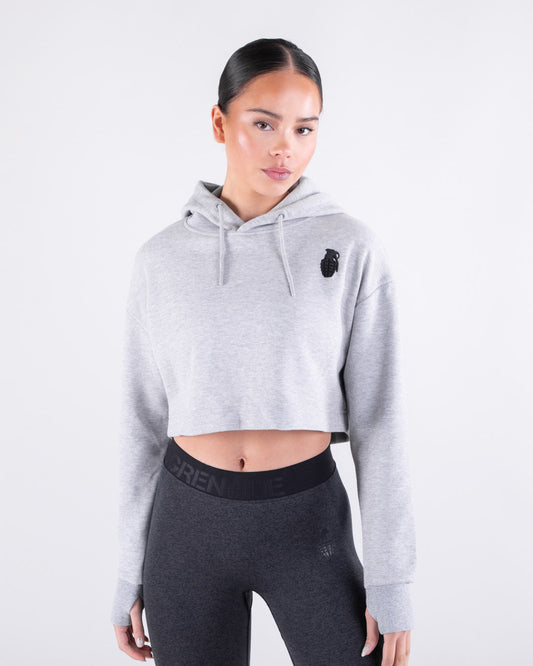 Grenade Womens Cropped Hoodie in Grey