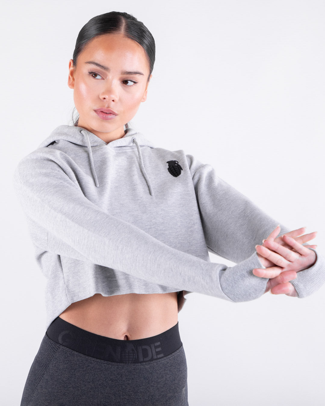 Grenade Womens Cropped Hoodie in Grey