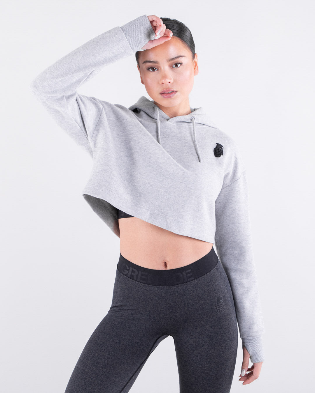 Grenade Womens Cropped Hoodie in Grey