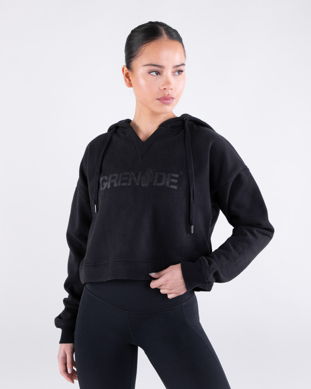 Grenade Womens Cropped Hoodie in Black