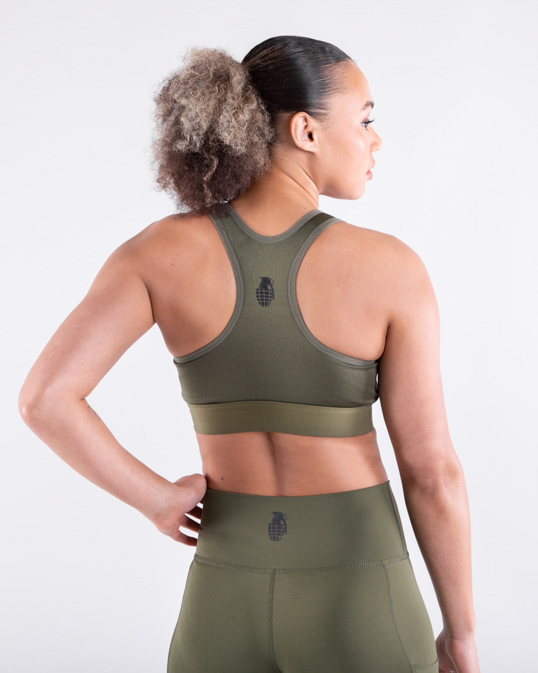 Grenade Womens Sports Bra - Recruit Army Green Rear