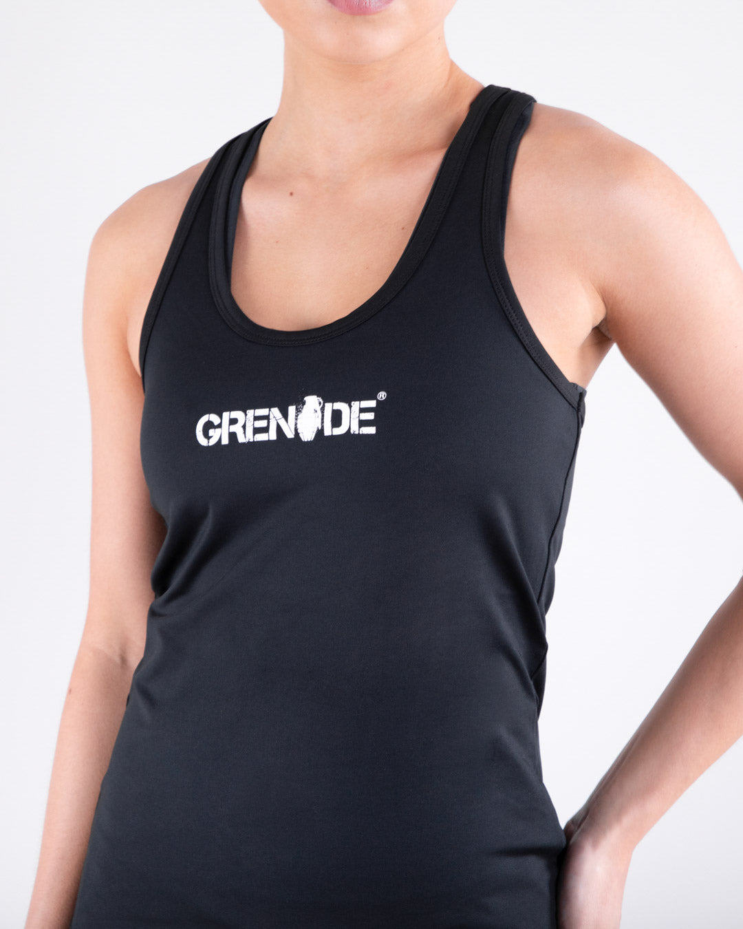 Grenade Womens Tank Top - Recruit Black Close Up Front